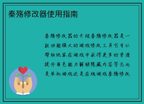 秦殇修改器使用指南